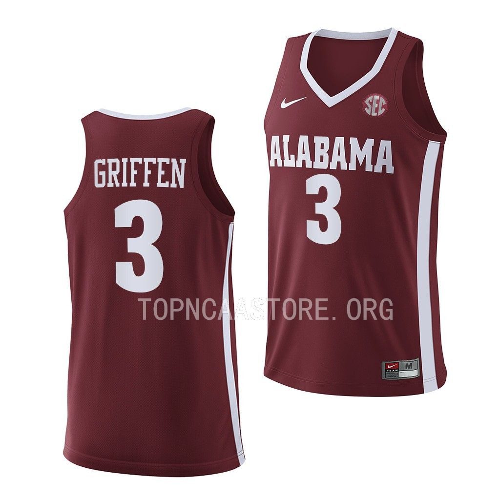 Men's Alabama Crimson Tide Rylan Griffen #3 Replica Crimson 2022-23 NCAA College Basketball Jersey